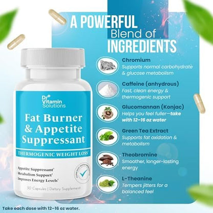 Fatburner für Frauen & Männer – Appetitzügler zur Gewichtsabnahme – Kapseln mit Stoffwechsel-Booster, Thermogenese, Chrom, Koffein & grünem Tee – 30 Kapseln