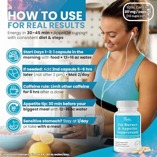 Fatburner für Frauen & Männer – Appetitzügler zur Gewichtsabnahme – Kapseln mit Stoffwechsel-Booster, Thermogenese, Chrom, Koffein & grünem Tee – 30 Kapseln