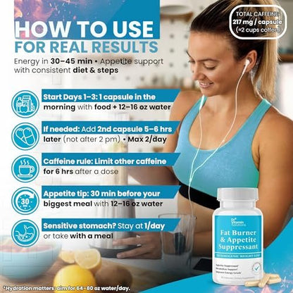 Fatburner für Frauen & Männer – Appetitzügler zur Gewichtsabnahme – Kapseln mit Stoffwechsel-Booster, Thermogenese, Chrom, Koffein & grünem Tee – 30 Kapseln