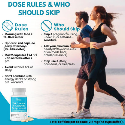 Fatburner für Frauen & Männer – Appetitzügler zur Gewichtsabnahme – Kapseln mit Stoffwechsel-Booster, Thermogenese, Chrom, Koffein & grünem Tee – 30 Kapseln
