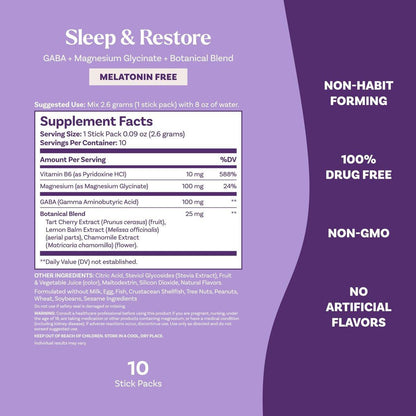 Natrol Sleep & Restore Beruhigendes Getränk mit Magnesiumglycinat - Melatoninfrei, Kirsche, 10 Stickpacks