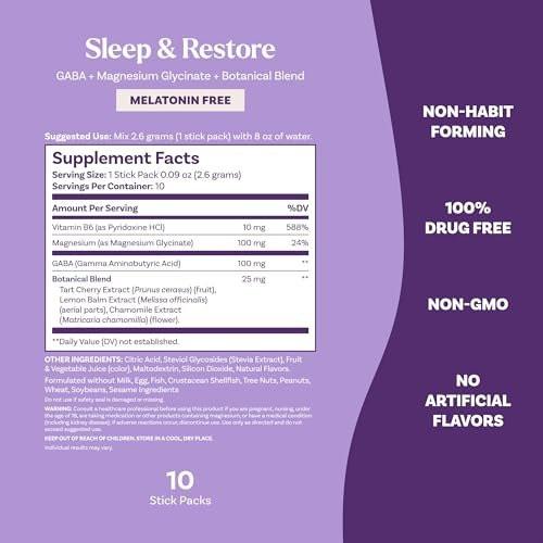 Natrol Sleep & Restore Beruhigendes Getränk mit Magnesiumglycinat - Melatoninfrei, Kirsche, 10 Stickpacks