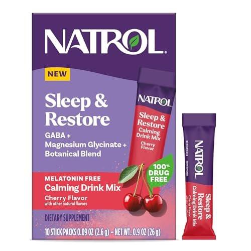 Natrol Sleep & Restore Beruhigendes Getränk mit Magnesiumglycinat - Melatoninfrei, Kirsche, 10 Stickpacks