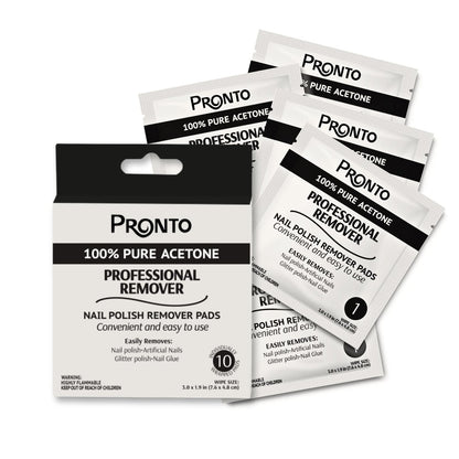 Pronto Nagellackentferner Pads, 10 Stück einzeln verpackte Aceton-Tücher, reine Aceton-Tücher für Salon & Zuhause – schnelle Nagellackentfernung