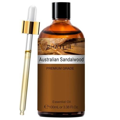 PHATOIL Reines ätherisches Öl – Australisches Sandelholz 100 ml für Haarpflege, Nagelpflege, Hautpflege, Aromatherapie, DIY Kerzen- und Seifenherstellung