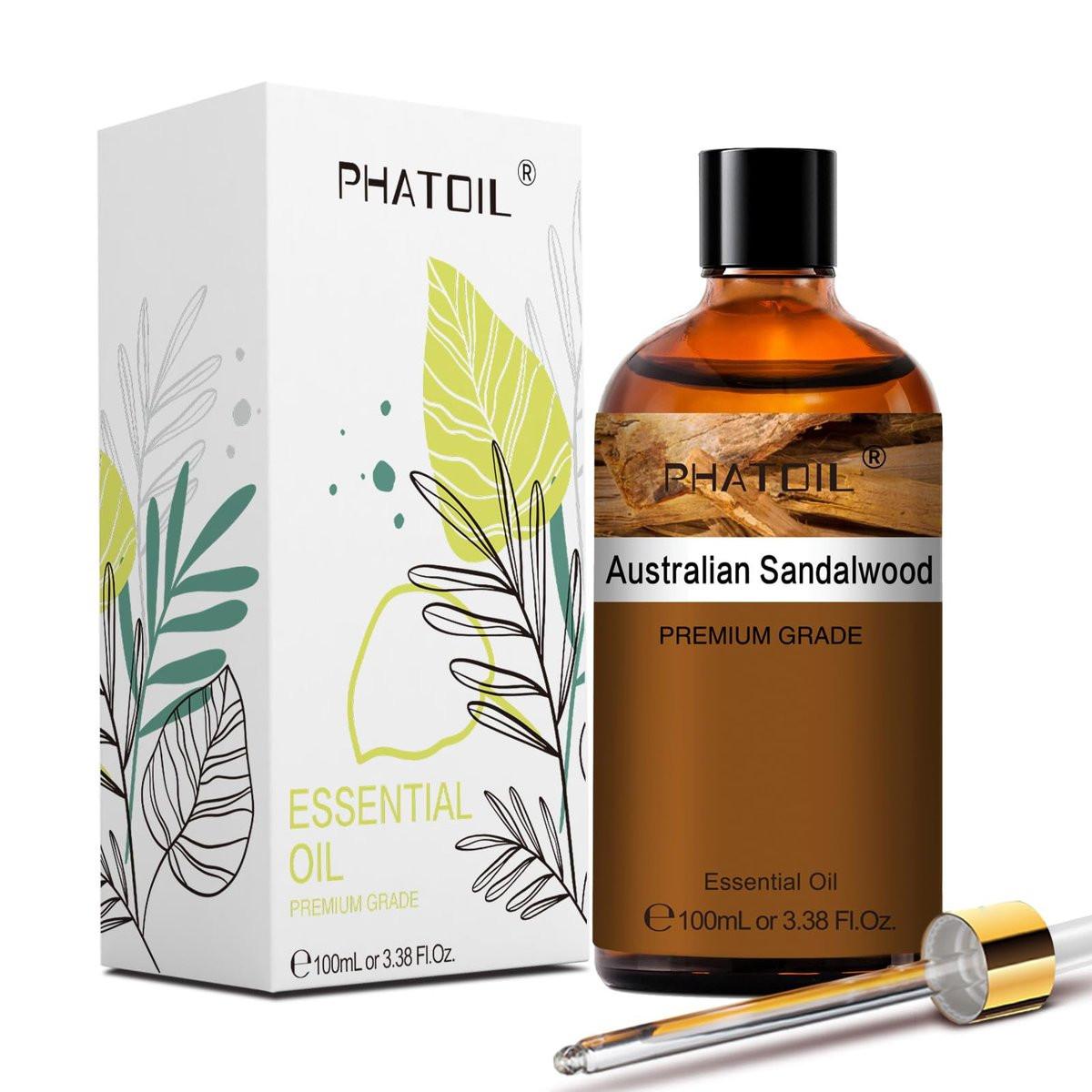 PHATOIL Reines ätherisches Öl – Australisches Sandelholz 100 ml für Haarpflege, Nagelpflege, Hautpflege, Aromatherapie, DIY Kerzen- und Seifenherstellung