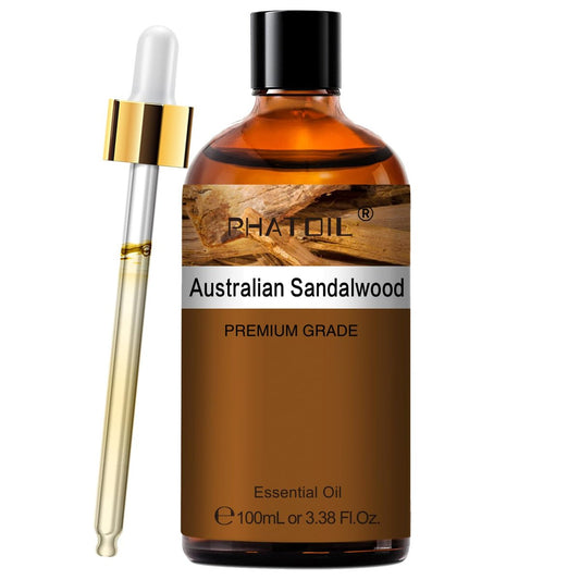 PHATOIL Reines ätherisches Öl – Australisches Sandelholz 100 ml für Haarpflege, Nagelpflege, Hautpflege, Aromatherapie, DIY Kerzen- und Seifenherstellung