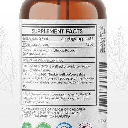 Pura Herba Ulmenrinde (Slippery Elm) Tropfen – Alkoholfrei | Ulmus Rubra Flüssigextrakt | Pflanzliche Unterstützung für Verdauung & Hals | Beruhigende Schleimstoff-Formel – 60 ml