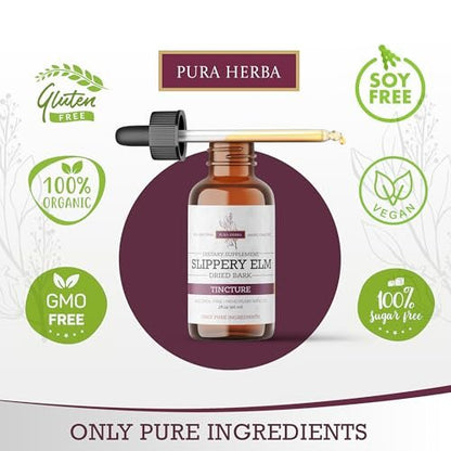 Pura Herba Ulmenrinde (Slippery Elm) Tropfen – Alkoholfrei | Ulmus Rubra Flüssigextrakt | Pflanzliche Unterstützung für Verdauung & Hals | Beruhigende Schleimstoff-Formel – 60 ml