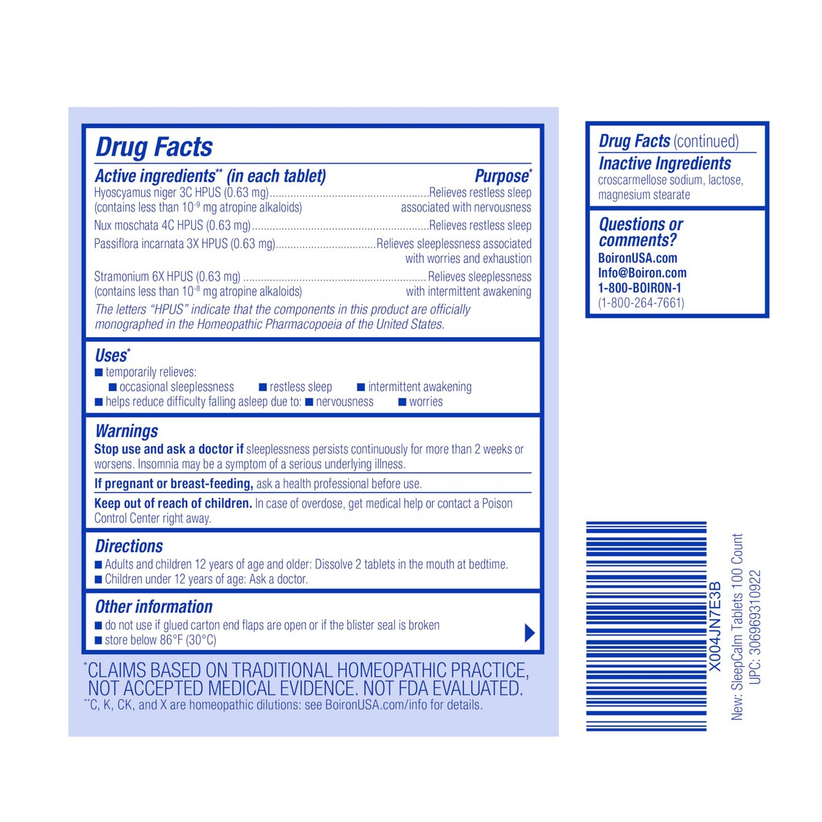 Boiron SleepCalm Tabletten – 100 Stück für tiefen, erholsamen Schlaf – Melatoninfrei und nicht gewohnheitsbildend