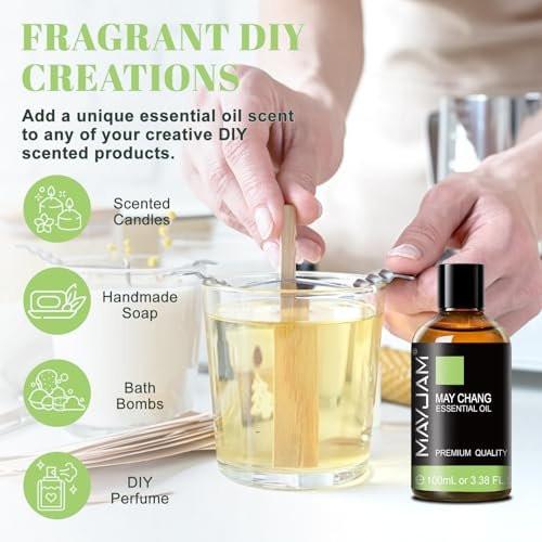 MAYJAM May Chang (Litsea Cubeba) Reines ätherisches Öl 100 ml – 3,38 FL.OZ für Massage, Hautpflege, Haarpflege, Diffuser, Kerzen- und Seifenherstellung