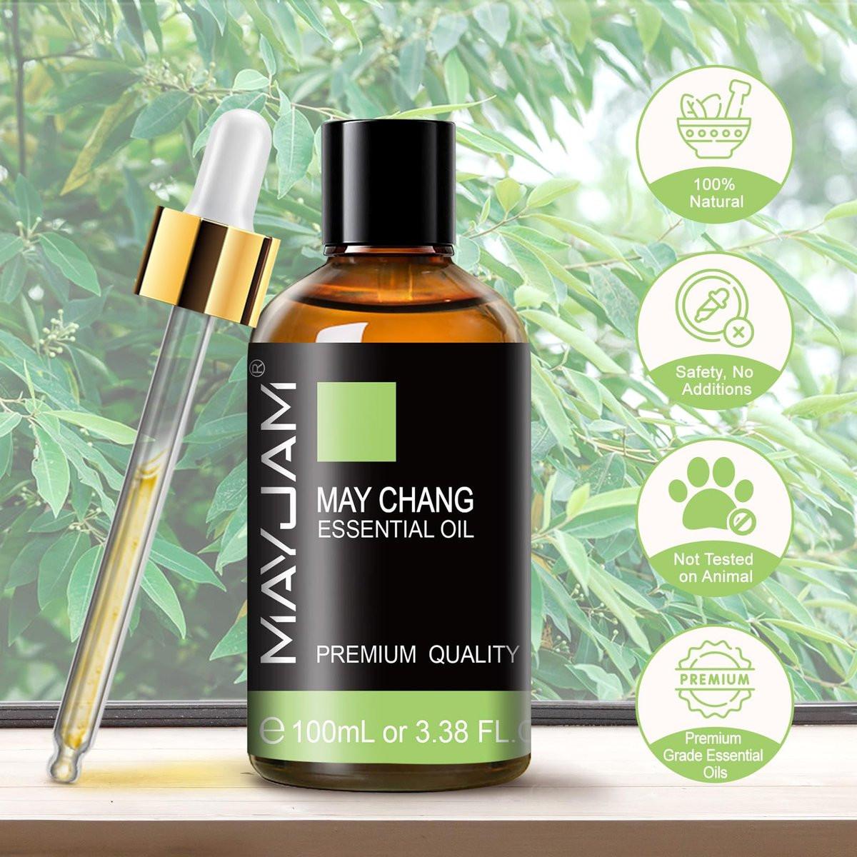 MAYJAM May Chang (Litsea Cubeba) Reines ätherisches Öl 100 ml – 3,38 FL.OZ für Massage, Hautpflege, Haarpflege, Diffuser, Kerzen- und Seifenherstellung