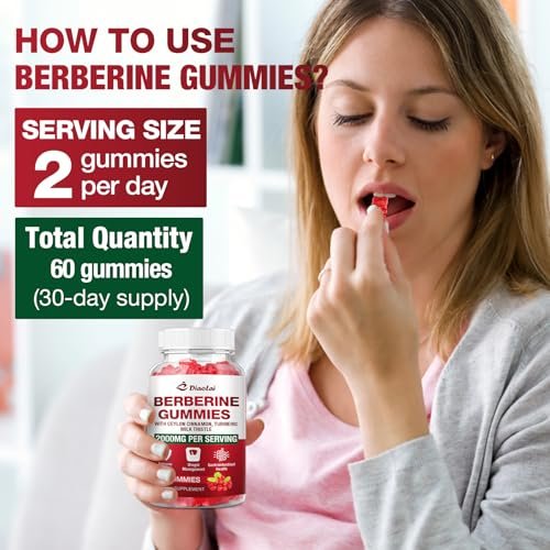 Berberin Gummis 2000mg - Natürliches Bio-Berberin HCL Präparat - Vegan, Non-GMO, Glutenfrei - Himbeergeschmack - 60 Stück