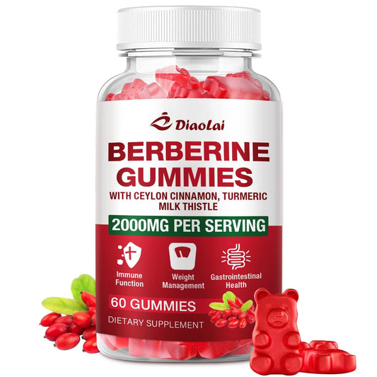Berberin Gummis 2000mg - Natürliches Bio-Berberin HCL Präparat - Vegan, Non-GMO, Glutenfrei - Himbeergeschmack - 60 Stück