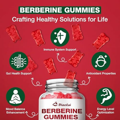 Berberin Gummis 2000mg - Natürliches Bio-Berberin HCL Präparat - Vegan, Non-GMO, Glutenfrei - Himbeergeschmack - 60 Stück