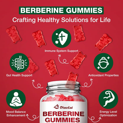 Berberin Gummis 2000mg - Natürliches Bio-Berberin HCL Präparat - Vegan, Non-GMO, Glutenfrei - Himbeergeschmack - 60 Stück