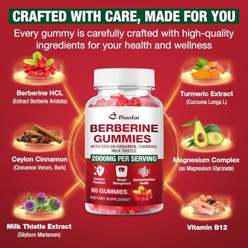 Berberin Gummis 2000mg - Natürliches Bio-Berberin HCL Präparat - Vegan, Non-GMO, Glutenfrei - Himbeergeschmack - 60 Stück