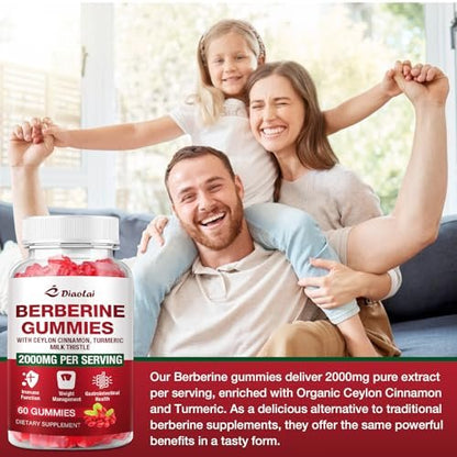 Berberin Gummis 2000mg - Natürliches Bio-Berberin HCL Präparat - Vegan, Non-GMO, Glutenfrei - Himbeergeschmack - 60 Stück