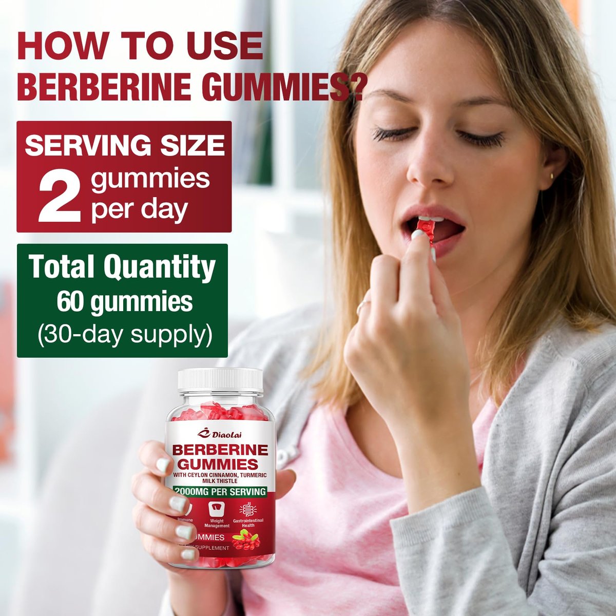 Berberin Gummis 2000mg - Natürliches Bio-Berberin HCL Präparat - Vegan, Non-GMO, Glutenfrei - Himbeergeschmack - 60 Stück