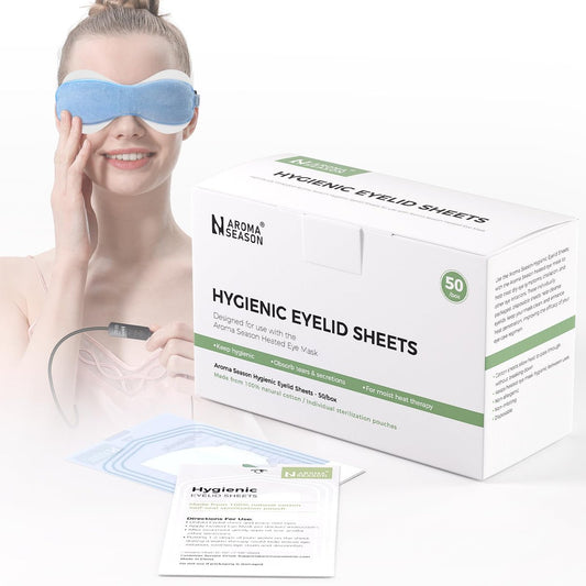 Aroma Season 100% Natürliche Baumwoll-Hygiene-Augenlidtücher – Perfekt für die Verwendung mit der Aroma Season beheizten Augenmaske, warme Augenkompresse, einzeln verpackte unbehandelte Tücher, 50 Stück Box