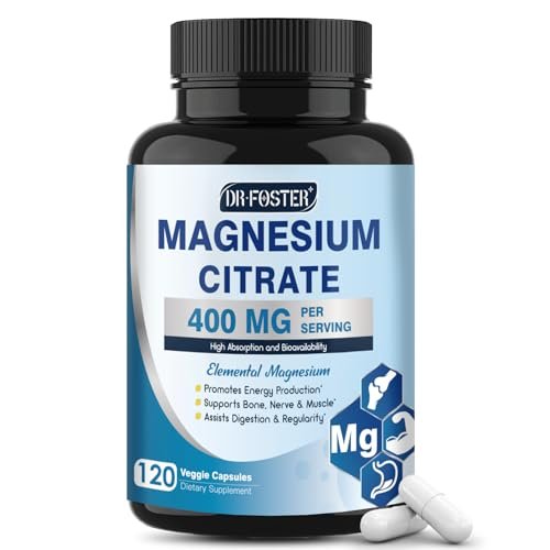 DRFOSTER Magnesiumcitrat Kapseln – Hochdosiertes reines Magnesium 400 mg für Verstopfung, Schlaf, Muskeln & Herz – Non-GMO 110 vegane Kapseln
