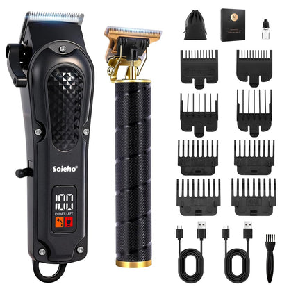 soieho Professionelles Haarschneide- und Rasiererset für Herren, T-förmiger Sideburn-Trimmer, kabelloser Haarschneider und Rasierer-Set
