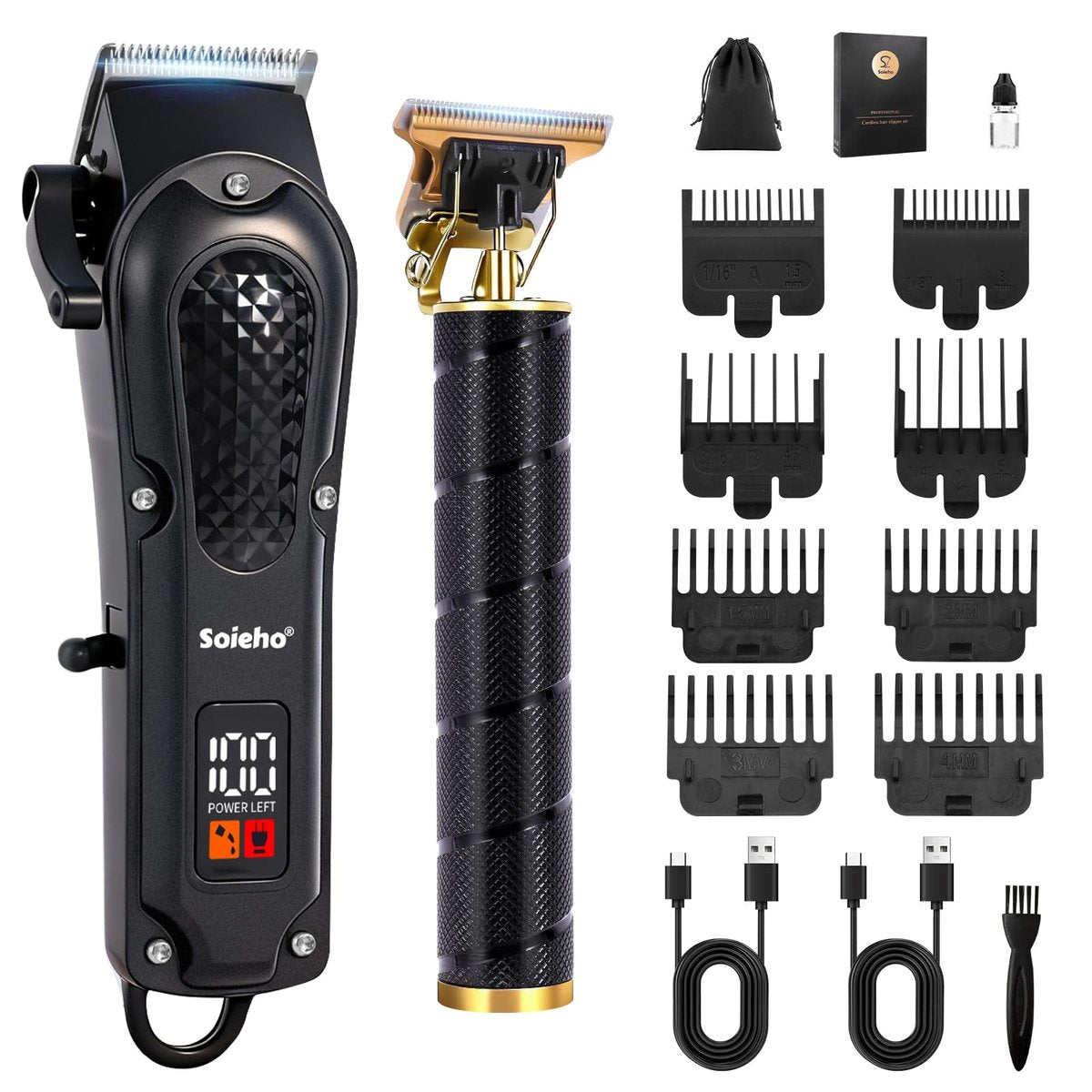 soieho Professionelles Haarschneide- und Rasiererset für Herren, T-förmiger Sideburn-Trimmer, kabelloser Haarschneider und Rasierer-Set