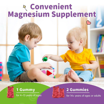 Magnesium Gummis für Kinder - Magnesiumglycinat Gummis mit L-Theanin, Vitamin B6, D3 - Unterstützt Ruhe, Schlaf, Entspannung, Gehirn, Knochen - Zuckerfrei Grape 60 Stück