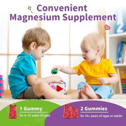 Magnesium Gummis für Kinder - Magnesiumglycinat Gummis mit L-Theanin, Vitamin B6, D3 - Unterstützt Ruhe, Schlaf, Entspannung, Gehirn, Knochen - Zuckerfrei Grape 60 Stück
