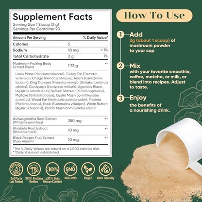 Venture Pal 16-in-1 Pilzpulver (90 Portionen) – 1.730 mg Kaffee-Alternative mit Ashwagandha, Löwenmähne, Chaga & mehr | 100 % Fruchtkörper | Unterstützt Immunsystem, Fokus & Energie