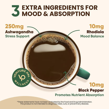 Venture Pal 16-in-1 Pilzpulver (90 Portionen) – 1.730 mg Kaffee-Alternative mit Ashwagandha, Löwenmähne, Chaga & mehr | 100 % Fruchtkörper | Unterstützt Immunsystem, Fokus & Energie
