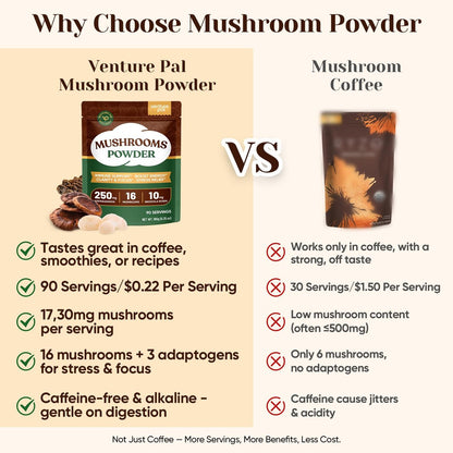Venture Pal 16-in-1 Pilzpulver (90 Portionen) – 1.730 mg Kaffee-Alternative mit Ashwagandha, Löwenmähne, Chaga & mehr | 100 % Fruchtkörper | Unterstützt Immunsystem, Fokus & Energie