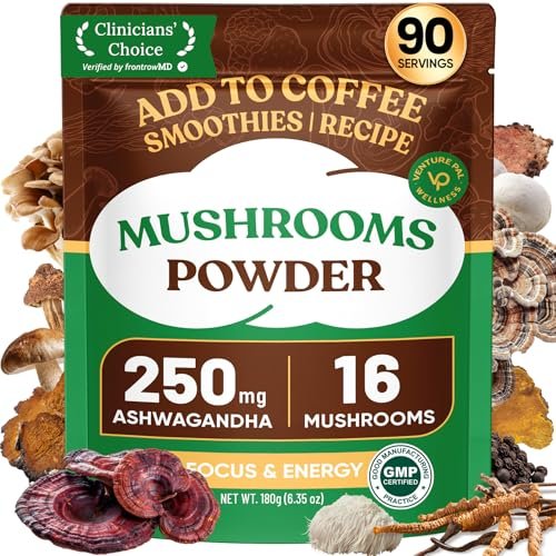 Venture Pal 16-in-1 Pilzpulver (90 Portionen) – 1.730 mg Kaffee-Alternative mit Ashwagandha, Löwenmähne, Chaga & mehr | 100 % Fruchtkörper | Unterstützt Immunsystem, Fokus & Energie