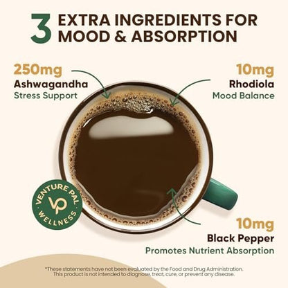 Venture Pal 16-in-1 Pilzpulver (90 Portionen) – 1.730 mg Kaffee-Alternative mit Ashwagandha, Löwenmähne, Chaga & mehr | 100 % Fruchtkörper | Unterstützt Immunsystem, Fokus & Energie