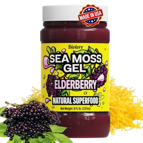 Biolore Elderberry Sea Moss Gel 8oz – Wildcrafted Seamoss, Ohne Zuckerzusatz, Vegan, Hergestellt in den USA – Elderberry Sea Moss Aufstrich & Superfood Spread