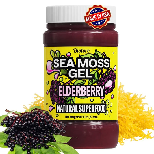 Biolore Elderberry Sea Moss Gel 8oz – Wildcrafted Seamoss, Ohne Zuckerzusatz, Vegan, Hergestellt in den USA – Elderberry Sea Moss Aufstrich & Superfood Spread