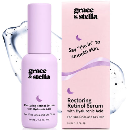 grace & stella Retinol Serum mit Hyaluronsäure (50 ml) - Faltenreduzierendes Serum für das Gesicht - Vegan