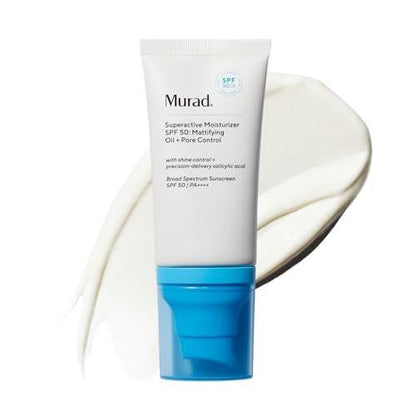 Murad Superactive Mattifying Oil and Pore Control Moisturizer SPF 50 – Ölfreie, feuchtigkeitsspendende Gesichtssonnencreme mit Salicylsäure für glatte Textur und verfeinerte Poren – 1,7 Fl Oz