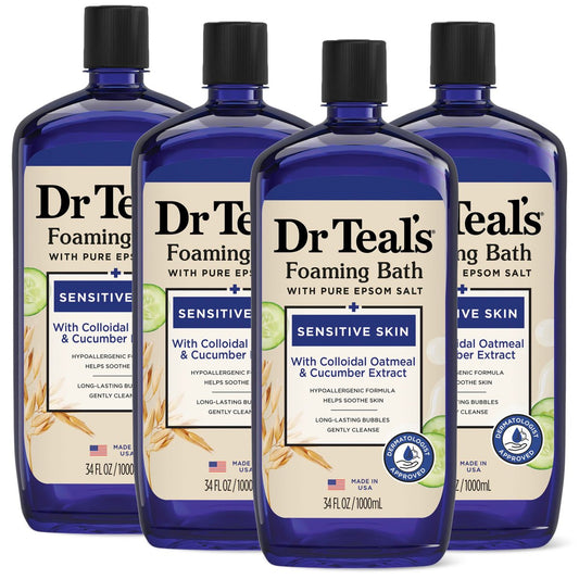 Dr. Teal's Schaumbad mit reinem Bittersalz – für empfindliche Haut mit kolloidalem Hafermehl & Gurke, 4 x 946 ml (insgesamt 3,78 l)