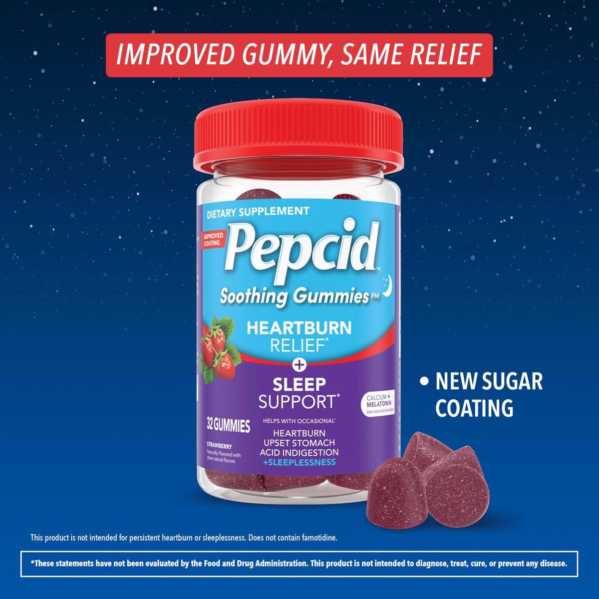 Pepcid Beruhigende Gummibärchen, Sodbrennen Linderung + Schlafunterstützung, bei gelegentlichem Sodbrennen, Magenverstimmung, saurem Aufstoßen + Schlaflosigkeit, Calcium & Melatonin, Erdbeere, 32 Stück