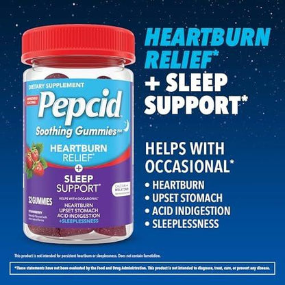 Pepcid Beruhigende Gummibärchen, Sodbrennen Linderung + Schlafunterstützung, bei gelegentlichem Sodbrennen, Magenverstimmung, saurem Aufstoßen + Schlaflosigkeit, Calcium & Melatonin, Erdbeere, 32 Stück