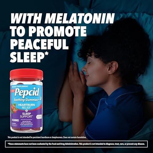 Pepcid Beruhigende Gummibärchen, Sodbrennen Linderung + Schlafunterstützung, bei gelegentlichem Sodbrennen, Magenverstimmung, saurem Aufstoßen + Schlaflosigkeit, Calcium & Melatonin, Erdbeere, 32 Stück