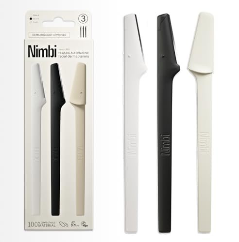 Nimbi Dermaplane Rasierer | Präziser Augenbrauenformer, Gesichtshaarentfernung für Frauen & Peeling | Professionelles Dermaplaning-Werkzeug für das Gesicht | Plastikfrei - 3 Stück