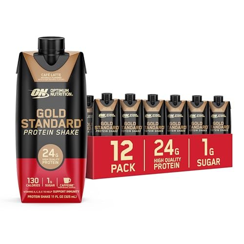 Optimum Nutrition Gold Standard Protein Shake – 24 g Protein, Fertiggetränk, Glutenfrei, Café Latte, 11 Fl Oz (12er-Pack)