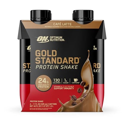Optimum Nutrition Gold Standard Protein Shake – 24 g Protein, Fertiggetränk, Glutenfrei, Café Latte, 11 Fl Oz (12er-Pack)
