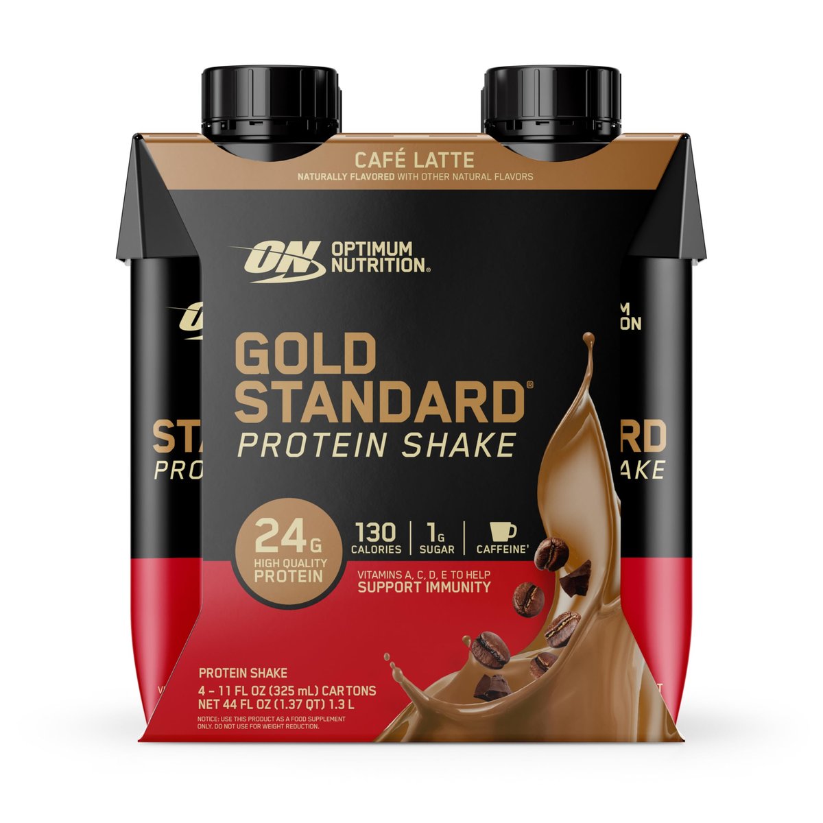 Optimum Nutrition Gold Standard Protein Shake – 24 g Protein, Fertiggetränk, Glutenfrei, Café Latte, 11 Fl Oz (12er-Pack)