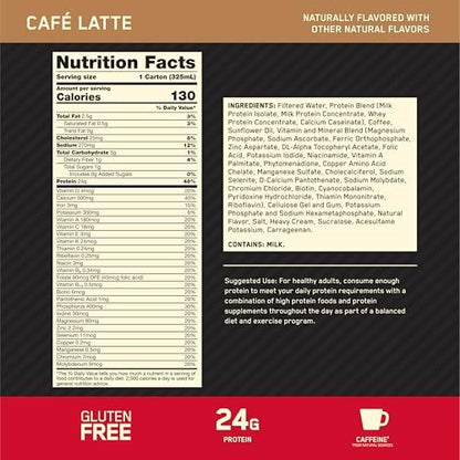 Optimum Nutrition Gold Standard Protein Shake – 24 g Protein, Fertiggetränk, Glutenfrei, Café Latte, 11 Fl Oz (12er-Pack)
