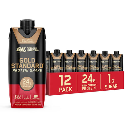 Optimum Nutrition Gold Standard Protein Shake – 24 g Protein, Fertiggetränk, Glutenfrei, Café Latte, 11 Fl Oz (12er-Pack)