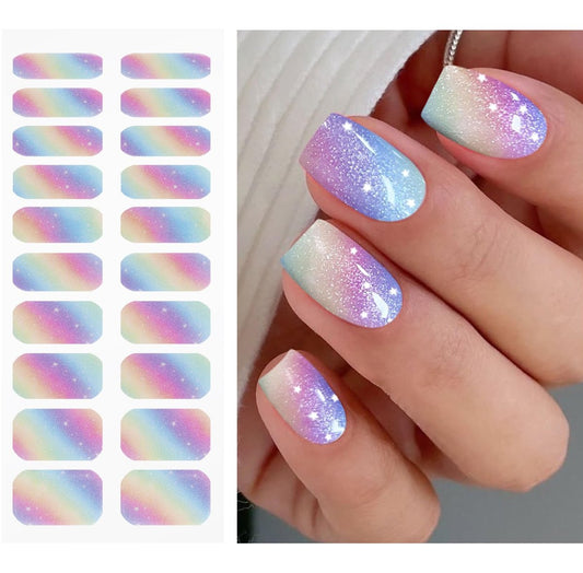 JMEOWIO Gel-Nagelaufkleber Regenbogen Glitzer Semi-Cured Gel-Nagelstreifen UV/LED Nagelkunst Design Dekoration Zubehör
