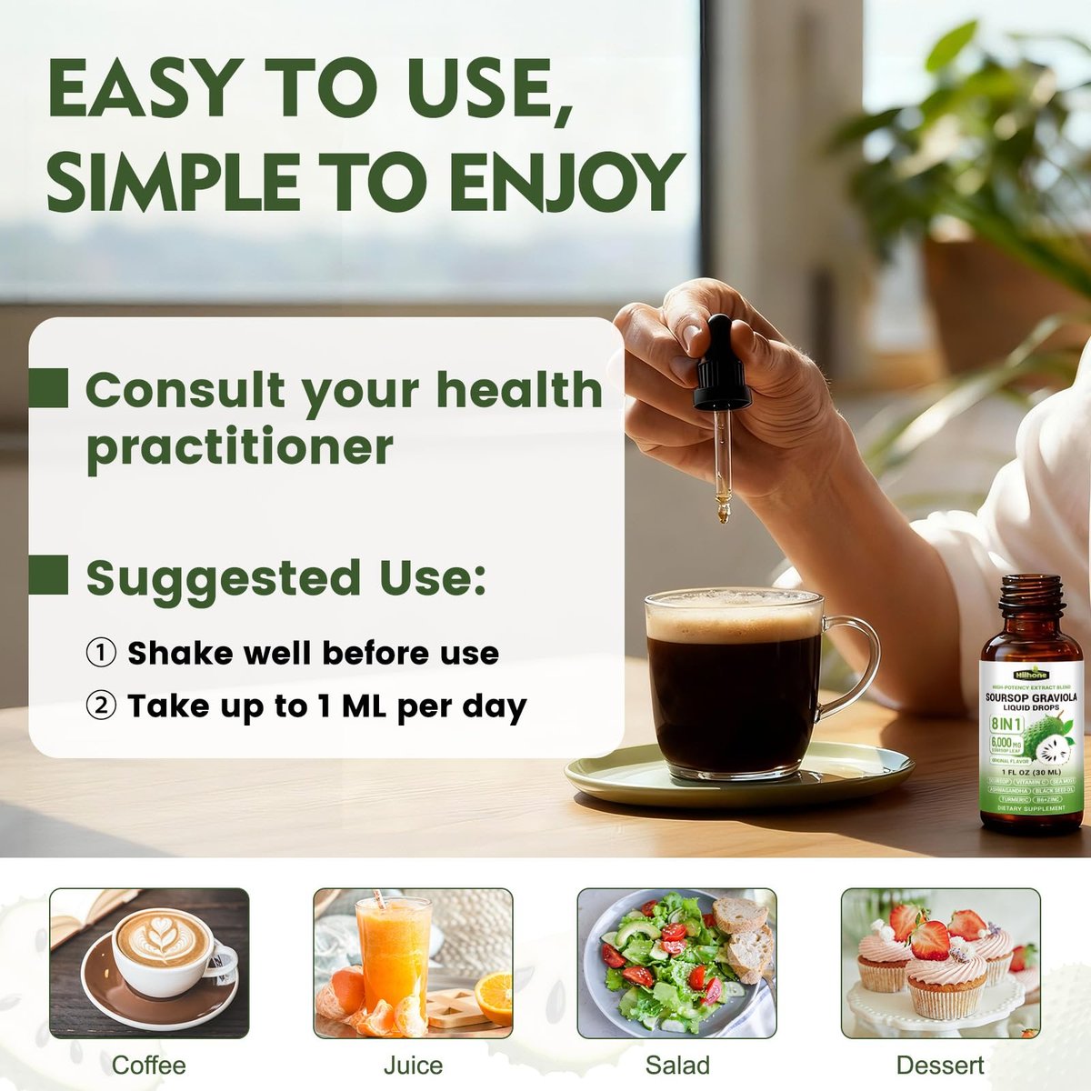 8-in-1 Graviola Soursop Blattextrakt Flüssig - Soursop Bitters mit Seemoos, Ashwagandha und Kurkuma für Immunsystem, Leber, Schlaf, Antioxidantien & Zellunterstützung, 30 ml